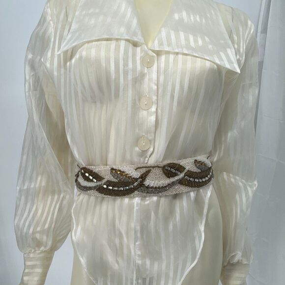 Vintage 1950s 1960s Hand Beaded Belt Ivory Brown Glass Seed Beads Small‎ main image 9
